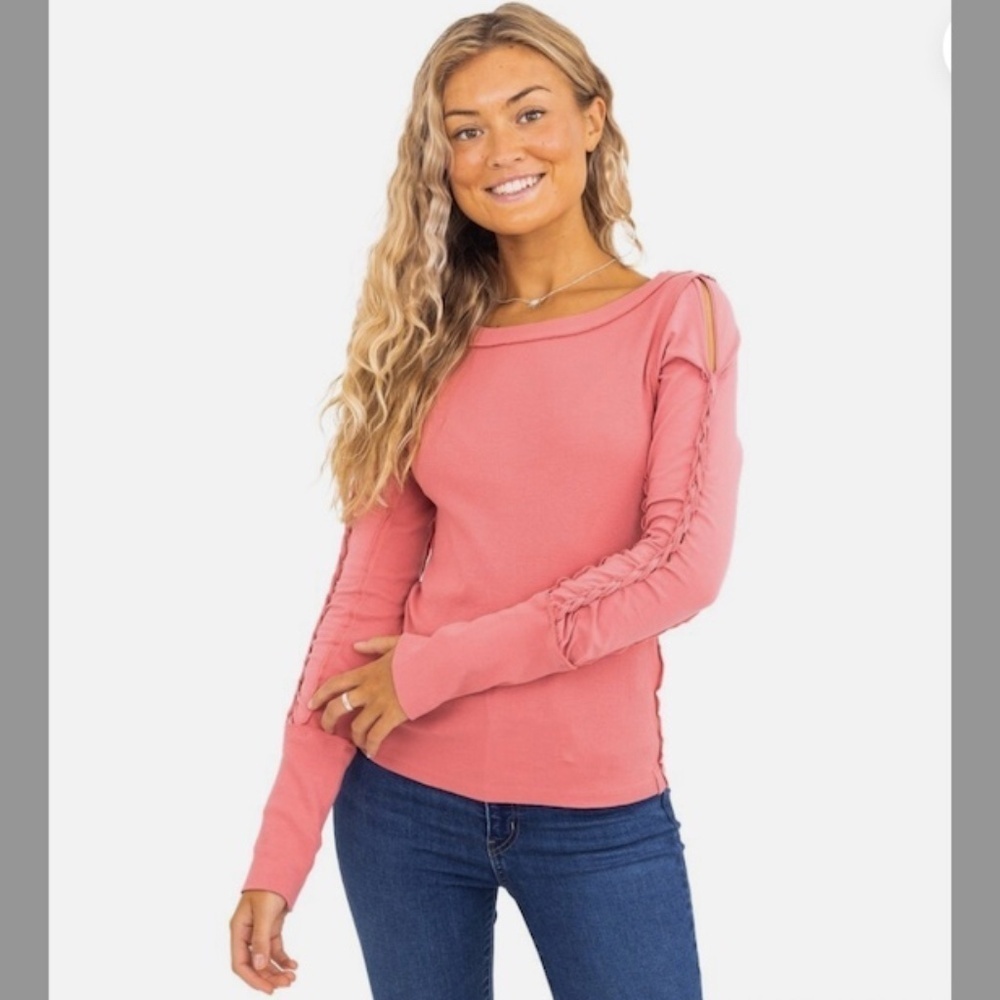 We The Free Daisy Chain Cuffed Long Sleeve Top in Sun Sand Sz Small